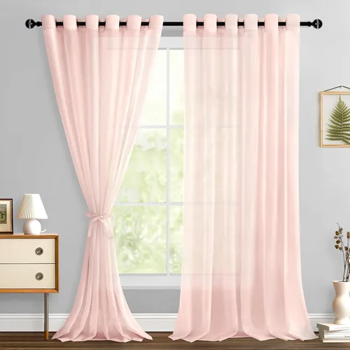 Miniatura 47 de Hiasan - Cortinas traslúcidas de gasa cortas semitransparentes con ojales y alzapaños filtrantes de luz para ventana, dormitorio, baño, 2 paneles