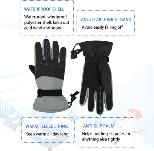 Miniatura 6 de American Trends Kids Waterproof Winter Gloves with Zip Pocket Snow Ski Gloves Boys Girls Toddler Touchscreen Snowboard Gloves