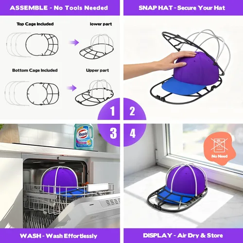 Miniatura 3 de Jaula para lavadora de sombreros para lavadora, estante limpiador de gorras de béisbol para lavadora y lavavajillas, moldeador de tapas estructurado