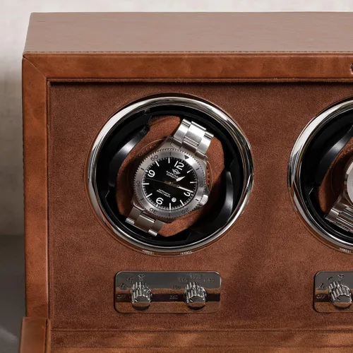 Miniatura 5 de ROTHWELL Bobinadora de reloj triple para relojes automáticos con motor silencioso con múltiples velocidades y ajustes de rotación (bronceadomarrón)
