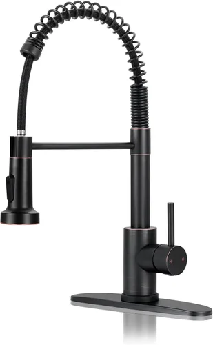 Miniatura 23 de DJS - Grifo de cocina con rociador extraíble, acabado negro mate, ajuste de modo dual, una manija, para 1 o 3 orificios, grifo comercial