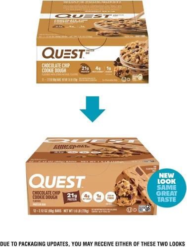 Miniatura 2 de Quest Nutrition Barras de proteína de masa de galletas con chispas de chocolate, 21g de proteína, 1g de azúcar, 4g de carbohidratos netos, alto