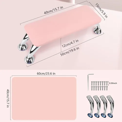 Miniatura 6 de Reposabrazos para uñas de acrílico con tapete para mesa de uñas, cojín de mano de cuero de microfibra para uñas, suave almohada de mano y reposapiés