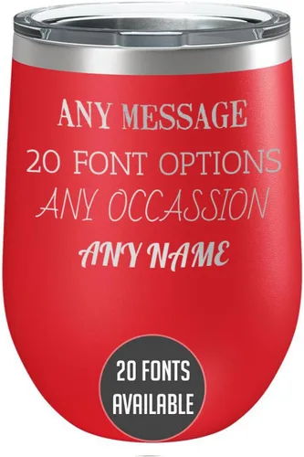 Miniatura 14 de Vaso de vino personalizado de acero inoxidable recubierto de polvo de 12 onzas con tapa, grabado personalizado, regalos de vino personalizados