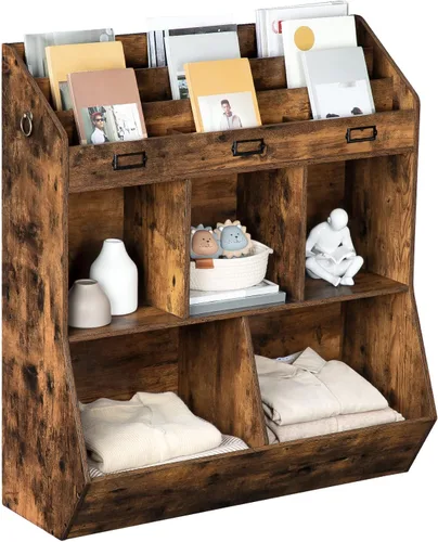 Miniatura 9 de HOOBRO Estantería para niños, organizador de almacenamiento para juguetes, estantería para niños, 5 compartimentos y 3 estantes de 3 niveles