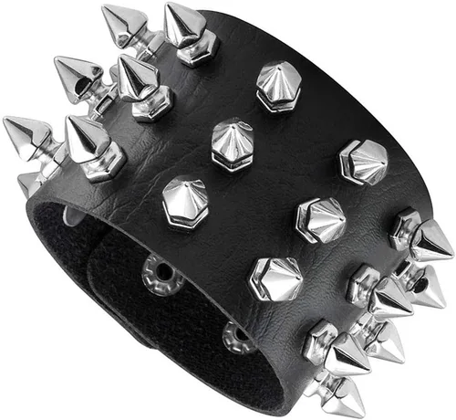 Pulsera punk con tachuelas de pico, brazalete de cuero con correa ancha de motociclista