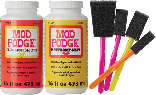 Miniatura 7 de Mod Podge Kit completo de decoupage, dos botellas de 16 onzas, sellador/pegamento (acabado brillante mate) con juego de 4 cepillos de espuma
