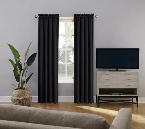 Miniatura 8 de Sun Zero Oslo Panel de cortina de calidad de teatro con bolsillo para varilla totalmente opaca, 52 x 63 pulgadas, negro