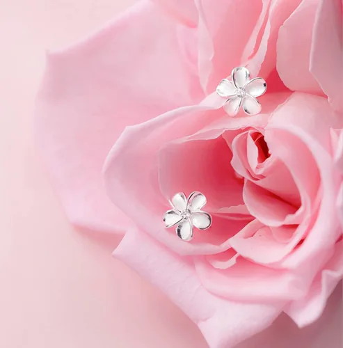 Miniatura 4 de Reffeer Aretes de tuerca de plata de ley 925 maciza con diseño de flor de plumeria para mujeres y adolescentes