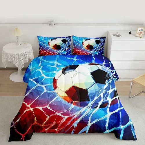 Juego de ropa de cama de fútbol con temática deportiva para niños, juego de edredón de microfibra para decoración de juegos de fútbol para niños,