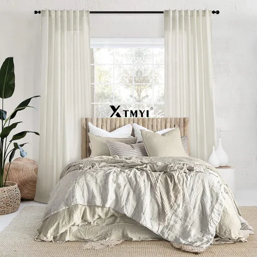Miniatura 7 de XTMYI - Cortinas transparentes de 54 pulgadas de largo, juego de 2 paneles para baño, cortinas cortas de lino y algodón con semi privacidad