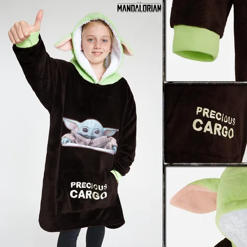 Miniatura 2 de Disney The Mandalorian - Manta con capucha para niños y adolescentes, manta de forro polar Baby Yoda Marrón/Verde