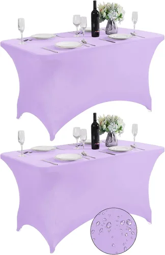 Miniatura 18 de SuperO - Paquete de 2 manteles de elastano impermeables para mesas de 6 pies, mantel elástico universal ajustable para fiestas, banquetes, bodas