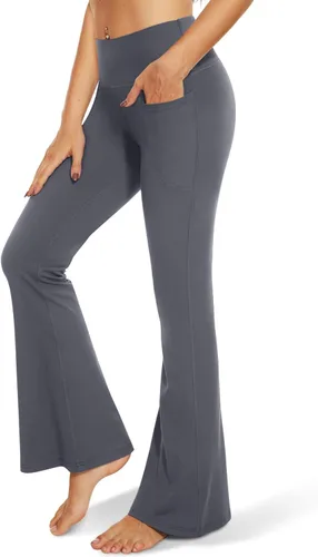 Miniatura 131 de TNNZEET Leggings acampanados negros para mujer, pantalones de yoga cruzados con bolsillos, corte de bota, leggings acampanados