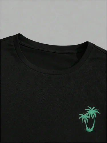Miniatura 53 de GORGLITTER Conjunto de 2 piezas de camiseta gráfica de manga corta para hombre, estampado hawaiano con cordón y pantalones cortos