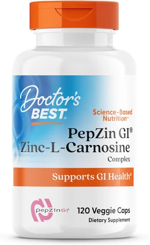 Doctor's Best PepZin GI, complejo de zinc-L-carnosina, sin OMG, vegano, sin gluten, sin soja, soporte digestivo, 120 cápsulas vegetales