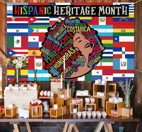 Miniatura 5 de Nepnuser Decoración del mes de la herencia hispana, telón de fondo para cabina de fotos, 21 países de habla española, cultura, escuela, aula