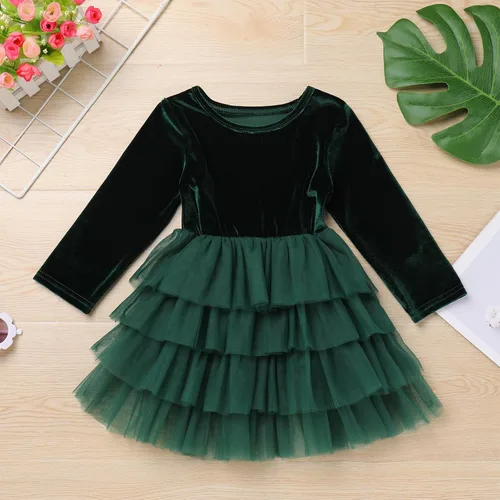 Miniatura 106 de IDOPIP Vestido tutú de terciopelo para niñas pequeñas, vestido de manga larga para princesa, Navidad, cumpleaños, fiesta, boda, vestidos de otoño e