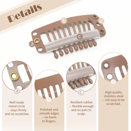 Miniatura 36 de Dreamlover - Clips para extensiones de cabello, clips para peluca con 9 dientes, 30 piezas Beige