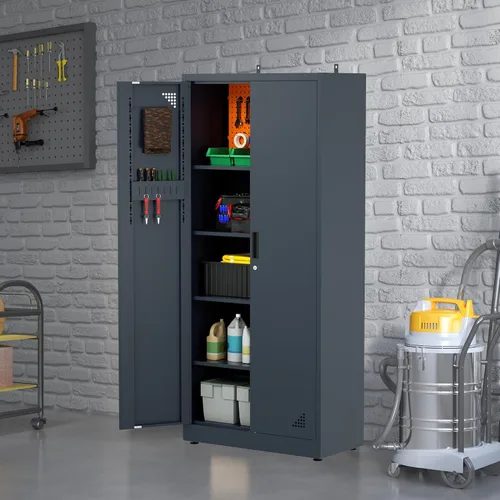 Miniatura 2 de Kyllog Armario de almacenamiento de garaje – Armario de almacenamiento multifuncional con puertas y altura de estante ajustable, armarios de garaje