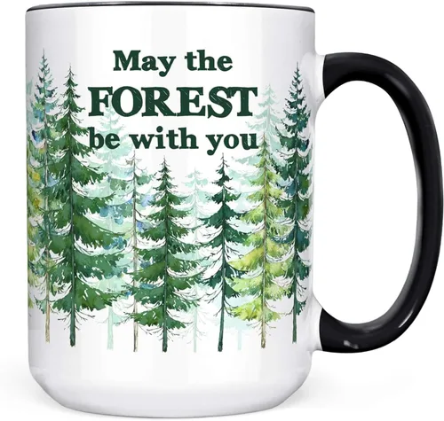 Taza con texto en inglés «May the Forest Be With You» – Taza de café divertida para amantes de la naturaleza para excursionistas, campistas,