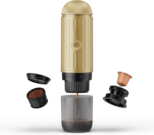 Miniatura 9 de Máquina de café espresso portátil para viajes, carga USB-C, cafetera eléctrica autocalentable, mini cafetera de 19 bar sobre la marcha