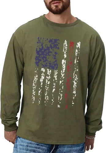 Miniatura 3 de H HYFOL Camisetas gráficas para hombre con la bandera de Estados Unidos de algodón de manga larga patriótica americana cuello redondo camisetas