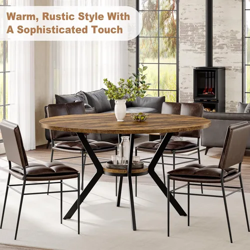 Miniatura 8 de MECHYIN Mesa de comedor redonda para mesas de cocina y comedor de madera de 2 a 4 pulgadas con almacenamiento, mesa de comedor circular con patas
