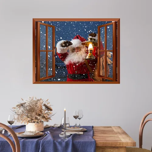 wall26 Adhesivo de Pared Papá Noel Llevando Regalos Ventana Abierta Mural, No Se Despega y No Se Pega, Papel Tapiz No Tejido Decorativo para