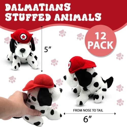 Miniatura 3 de 4E's Novelty Paquete de 12 animales de peluche de Dálmatas, peluche suave para perro, peluche de cachorro pequeño de 6 pulgadas con sombrero