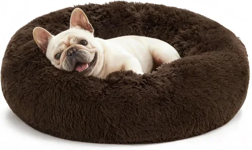 Miniatura 12 de Love's cabin Cama calmante para gatos de interior, cama redonda con forma de dona antiansiedad para perros, cama lavable de piel sintética esponjosa