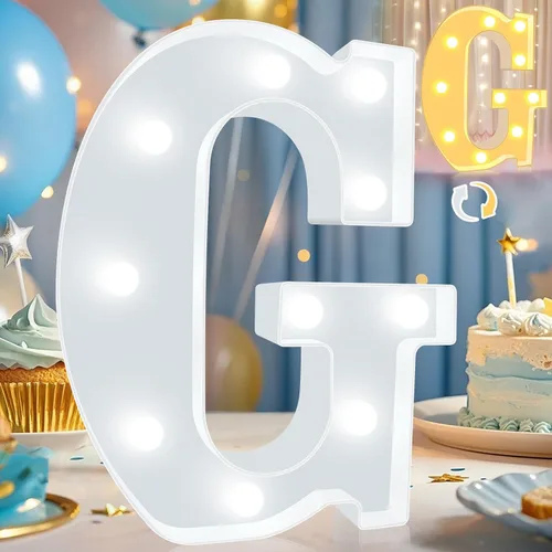 Miniatura 34 de Pooqla Letras con luces LED de marquesina, letras decorativas iluminadas en blanco cálido y blanco frío, letras del alfabeto iluminadas para niños