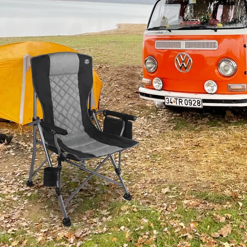 Miniatura 2 de Silla de camping plegable acolchada con reposabrazos duro, soporte para tazas, resistente para adultos, respaldo acolchado, silla de campamento