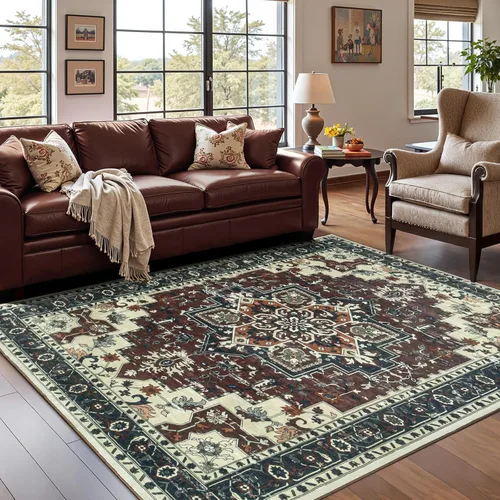 Miniatura 17 de Alfombra lavable de 2 x 3 pies, color beige floral, tapete para puerta de entrada interior, tapetes de cocina para piso, color blanco crema