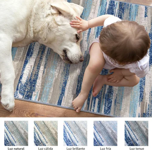 Miniatura 3 de Lansny Alfombra Abstracta de 2 x 6 Pulgadas, Alfombra Lavable Azul para Pasillo Antideslizante, Suave Alfombra Estampada para Cocina, Delgadas Azul