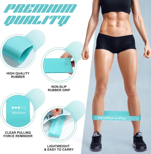 Miniatura 2 de Hollowfly 12 bandas de ejercicio de látex para entrenamiento de glúteos, bandas de ejercicio elásticas antideslizantes para piernas, sentadillas