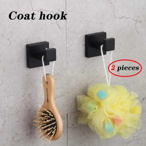 Miniatura 3 de GERZWY Gancho para ropa de baño, color negro mate, SUS 304, de acero inoxidable, para toalla/bata, para baño, estilo moderno, montado en la pared