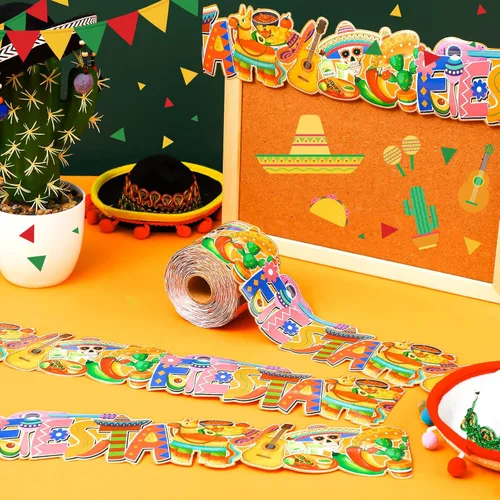 Miniatura 3 de Panelee Let's Fiesta Border - Tablero de anuncios de 68.9 pies, con borde de mariposas, flores, abeja, espacio, inspirador, linda decoración
