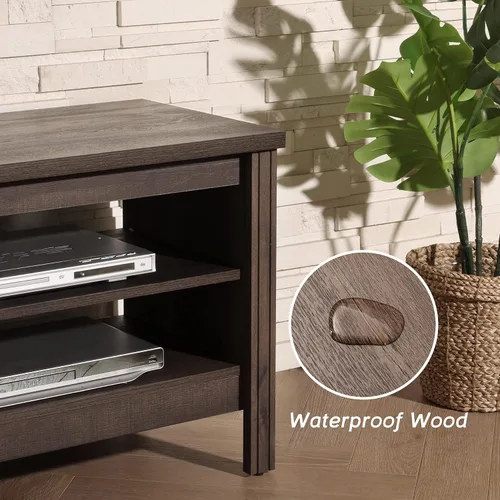 Miniatura 5 de WAMPAT Soporte de TV de granja para TV de 75 pulgadas, centro de entretenimiento de madera para mesa consola de TV de 80 pulgadas con 6 Nogal