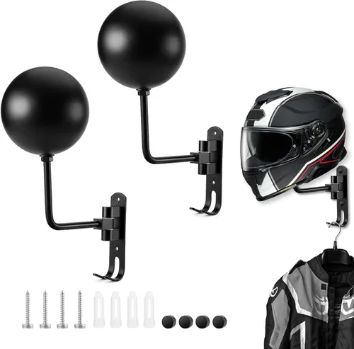 Soporte para Casco de Motocicleta (Paquete de 2) de Montaje en Pared, Perchero para Casco con Rotación de 180° con Gancho Doble para Casco de