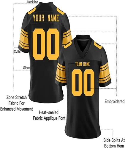 Miniatura 3 de Camisetas de fútbol de costura personalizadas para hombresmujeresjóvenes, personaliza el nombre y número de tu equipo S-5XL, 6_06 Negro Amarillo