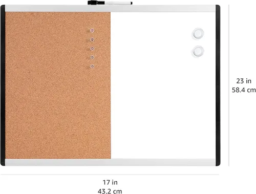 Miniatura 4 de Amazon Basics Combo de pizarra blanca magnética rectangular y tablero de corcho para el hogar, la oficina y el aula, marco de plástico/aluminio