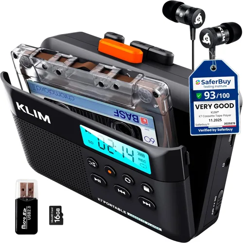Reproductor de cinta de casete KLIM K7 - Convertidor de casete a MP3 - Portátil - Micrófono y altavoz incorporados - Batería recargable -