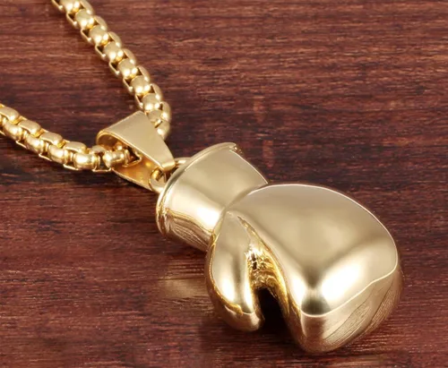 Miniatura 2 de Hamoery Collar con colgante de cadena de guante de boxeo de acero inoxidable punk para hombres y mujeres
