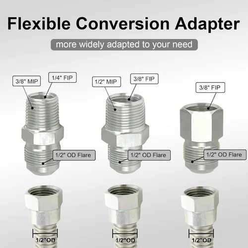 Miniatura 2 de TTFLEX Kit de línea de gas flexible de 22 pulgadas con válvula de cierre de latón de 1/2 pulgada y accesorios MIP de 3/8 pulgadas y MIP de 1/2