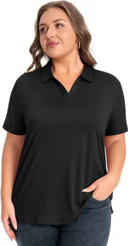 Miniatura 2 de Idtswch Camisa polo de manga corta con cuello en V para mujer, de secado rápido, UPF 50+, informal, para trabajo, golf, talla XL - 6XL