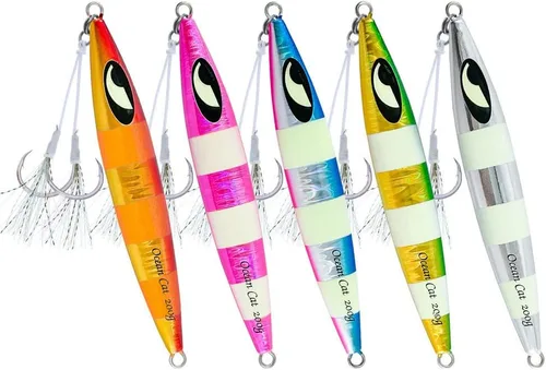 Miniatura 20 de OCEAN CAT Plomo de metal plano de caída lenta pesca señuelos hundimiento vertical cebo de jigging con gancho de mariposa para pesca en agua salada