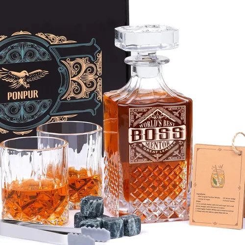 Miniatura 8 de PONPUR Regalos para hombres y papá, rellenos de calcetines, juego de decantador de whisky con 2 vasos, regalo único y genial de cumpleaños para papá