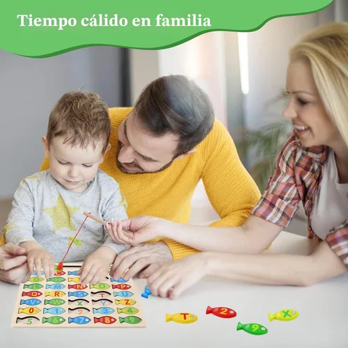Miniatura 7 de Juguete Magnético de Pesca de Madera para Niños Pequeños, Juegos de Pesca y Conteo de Peces del Alfabeto, Rompecabezas con Números y Letras