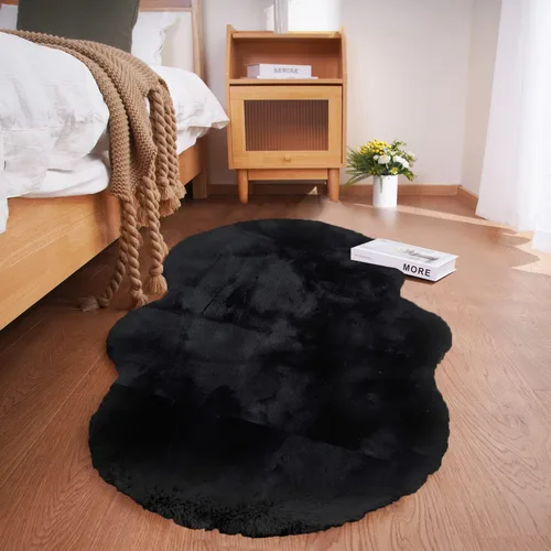 Miniatura 57 de Ghouse Alfombra ultrasuave de pelo sintético de conejo, alfombras lavables a máquina para dormitorio, alfombras esponjosas para sala de estar, Blanco